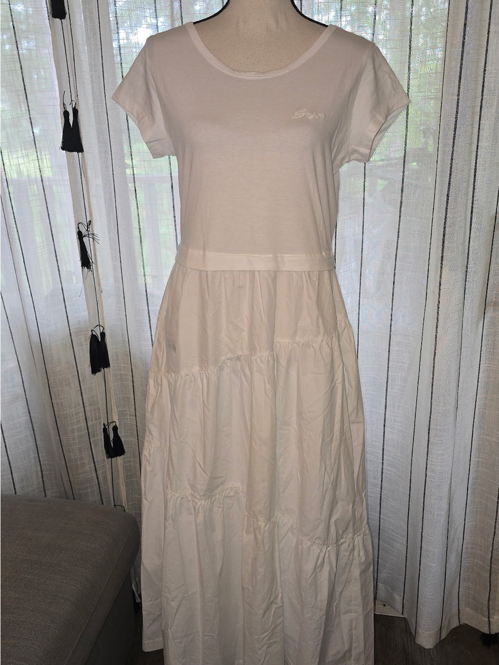 Boss White Short-Sleeve Tiered Maxi Dress